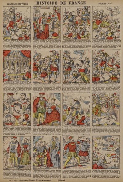 Frankrikes historie fra Karl VIIIs død til Bartolomeus-massakren (fargelitografi) av French School
