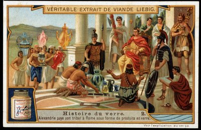 Glasshistorie: Alexandria hyller Roma i form av glassprodukter - Liebig Chromolithography av French School