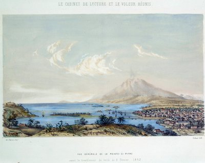 Historien til de franske koloniene: generell utsikt over Pointe a Pitre (Pointe-a-Pitre) i Guadeloupe (Antillene) før jordskjelvet 8.02.1843 av French School