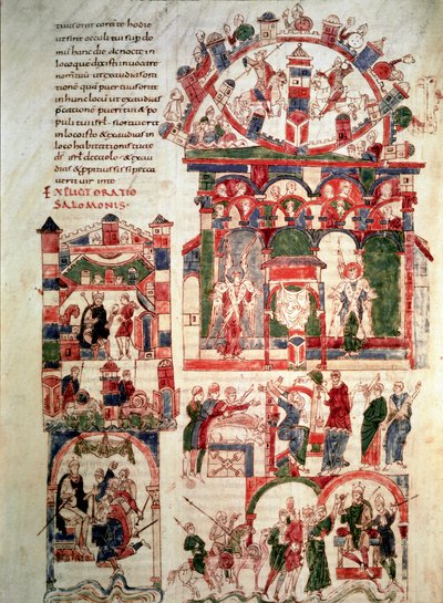 Historien om livet til kong Salomo Page of the Bible of Noailles (eller Bibelen til Sant Pere de Roda eller Saint Pierre de Rodas) Paris fra 10. eller 11. århundre, B.N. av French School