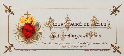Hellig kort, dedikert til det hellige hjerte, 1906 (trykt kort) av French School