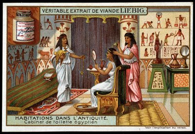 Hjem i antikken: Egyptisk bad - Liebig-reklameklistremerke av French School