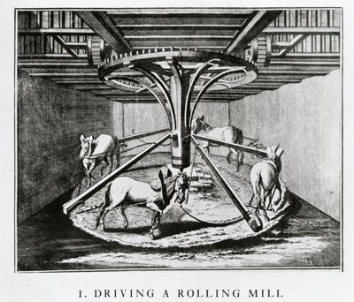 Pferde treiben ein Walzwerk, aus der Encyclopédie von Denis Diderot und Jean le Rond d