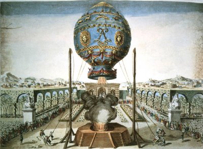 Varmluftsballong i Jean Baptiste Reveillons hage i Versailles av French School