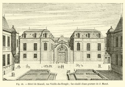 Hotel de Bizeuil, rue Vieille-du-Temple; faksimile av en gravering av J Marot av French School