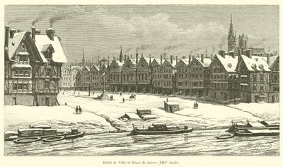 Rådhus og Place de Greve, 1200-tallet av French School