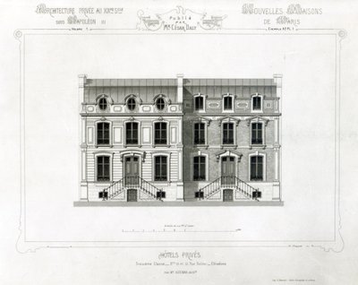 Private hoteller, 10 og 12 Rue Balzac, Paris, fra Architecture Privee au C19th, av French School