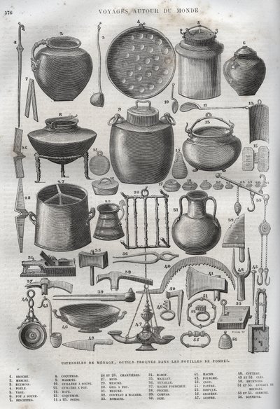 Houseware found in the excavations of Pompei - New National Encyclopedia by Maurice La Charest (De Lachatre av French School