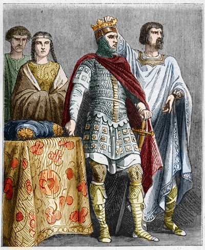 Hugues den store (897-956) kroner Raoul eller Rodolphe av Burgund (cirka 890 - 936), hertug av Burgund og konge av Frankrike. Gravering i "" Histoire De France En Cent-malerier av Paul Lehugeur "" 1891 av French School