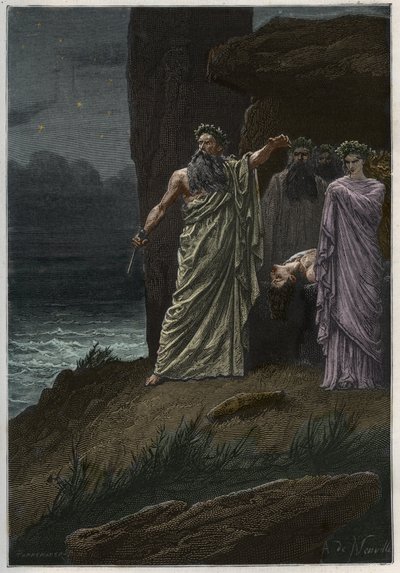 Menneskeofring av druiden etter Alphonse de Neuville - Druider som ofrer menneskelige ofre - gravering fra "" Frankrikes historie fortalt til mine barnebarn"" - av Francois Guizot - 1872-1876 av French School