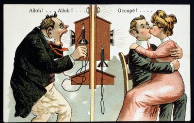 Humoristisk postkort på telefonen, deb. Det 20. århundre. av French School
