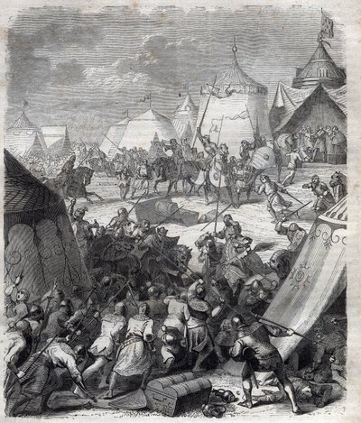 Hundred Years War: Battle of Poitiers (1356). Engraving in “” History of the Popes (...) Crimes of the Queen King and Emperors through the centuries” by Maurice Lachatre av French School