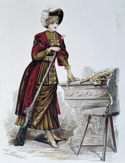 Jakt, kvinne - i "La Nouvelle Mode", september 1898. av French School