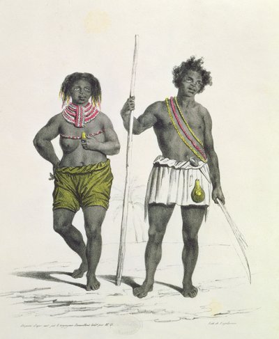 Avgudsdyrkende svart fra kongeriket Benguela, Angola, gravert av Godefroy Engelmann (1788-1839) av French School