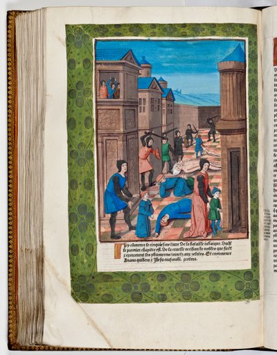 Idumaere gjør opprør mot Roma ved å slakte yppersteprestene Ananus og Jesus, 68 e.Kr. (håndfarget trykk) av French School