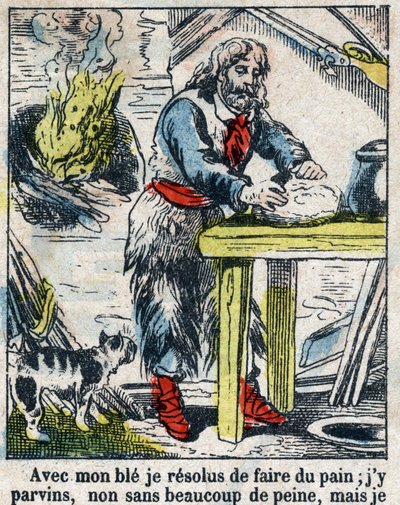 Illustrasjon For boken til Daniel Defoe (De foe) "" Robinson Crusoe"". Epinal avbildning fra slutten av 1800-tallet. av French School