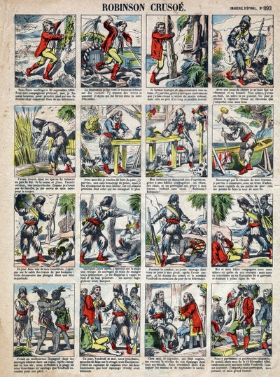 Illustrasjon For boken til Daniel Defoe (De foe) "" Robinson Crusoe"". Epinal avbildning fra slutten av 1800-tallet. av French School