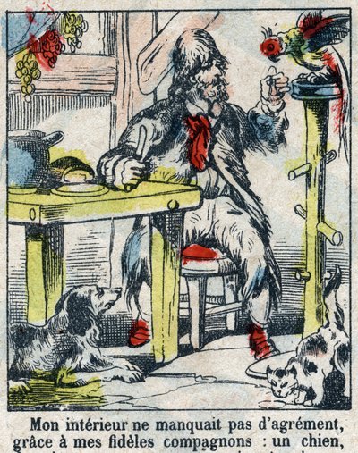 Illustrasjon For boken til Daniel Defoe (De foe) "" Robinson Crusoe"". Epinal avbildning fra slutten av 1800-tallet. av French School