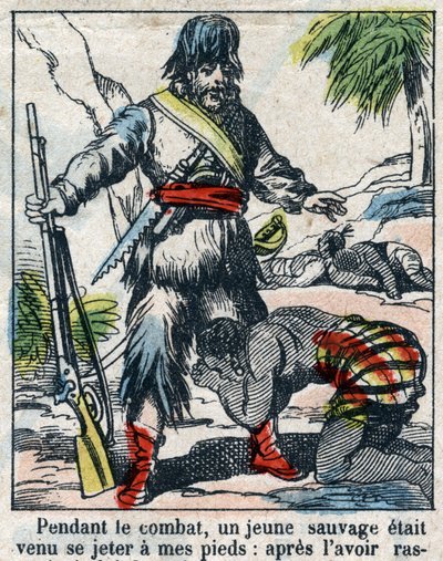 Illustration For the Book of Daniel Defoe (De foe) “” Robinson Crusoe””. Epinal imaging from the end of the 19th century. av French School