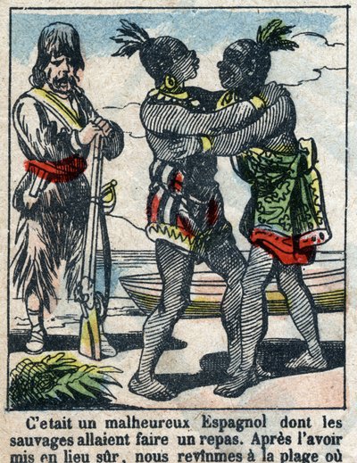 Illustration For the Book of Daniel Defoe (De foe) “” Robinson Crusoe””. Epinal imaging from the end of the 19th century. av French School