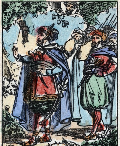 Illustrasjon til fortellingene om de tusen og en natt. Ali-Baba (Ali Baba).Tregravering fra Imaging Pellerin - Epinal, sd. Sent på 1800-tallet. av French School