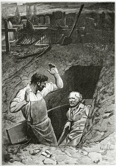 Illustrasjon fra Les Misérables, 1800-tallet (bw gravering) av French School