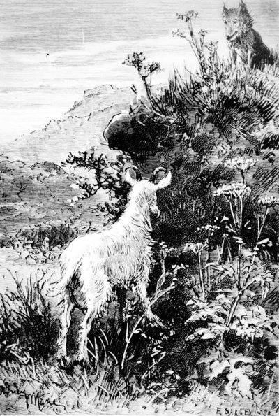 Illustrasjon fra Mr. Seguins Goat av Alphonse Daudet av French School