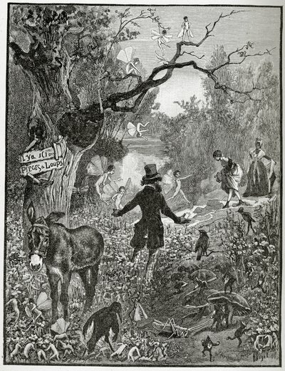 Illustrasjon fra Théâtre en liberté, 1800-tallet (bw-gravering) av French School