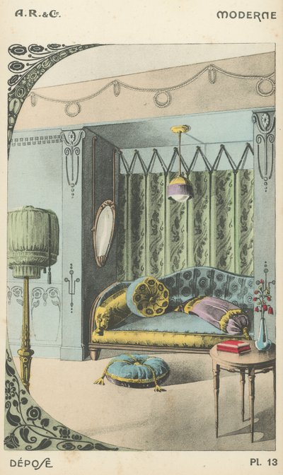 Illustrasjon fra interiørdesign produktkatalog fra A R & Cie, Frankrike av French School