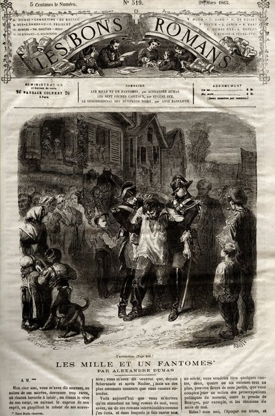 Illustration from the “” The Thousand Un Fantomes”” novel by Alexandre Dumas pere appeared in “” The Bons Romans”” of 28/03/1865 av French School