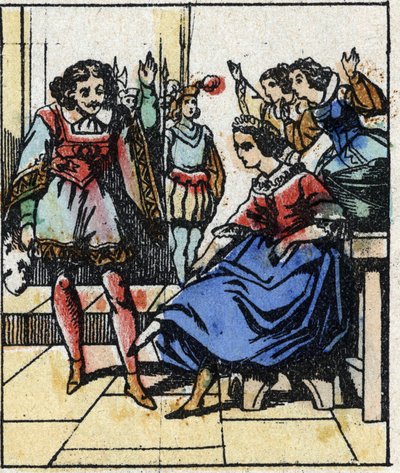 Illustrasjon av Charles Perraults fortelling "Askepott eller den lille glasstøffelen". Tregravering av Imaging Pellerin - Epinal, sd. Sent på 1800-tallet. av French School