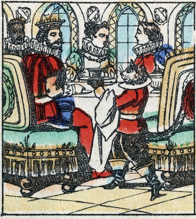 Illustrasjon av Charles Perraults fortelling "The Cat Botte". Tregravering av Imaging Pellerin - Epinal, sd. Sent på 1800-tallet. av French School