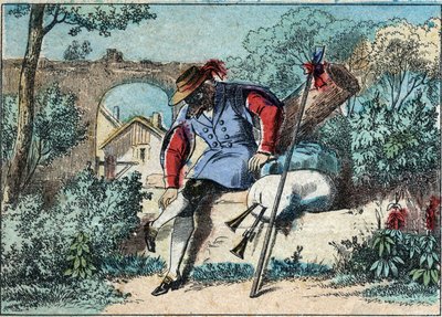 Illustrasjon av fabelen av Jean de la Fontaine (1621-1695): ulven ble en hyrde. Epinal avbildning fra slutten av 1800-tallet. av French School