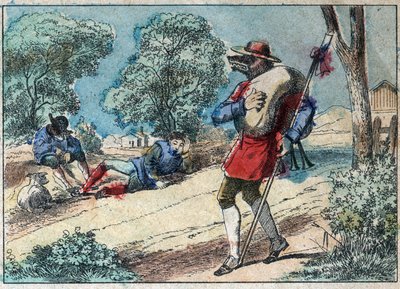 Illustrasjon av fabelen av Jean de la Fontaine (1621-1695): ulven ble en hyrde. Epinal avbildning fra slutten av 1800-tallet. av French School