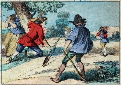 Illustrasjon av fabelen av Jean de la Fontaine (1621-1695): ulven ble en hyrde. Epinal avbildning fra slutten av 1800-tallet. av French School