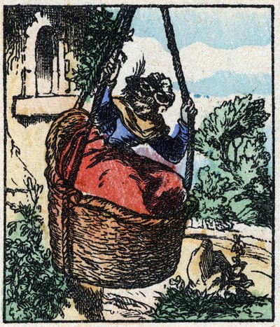 Illustrasjon av historien "" Raminagrobis og musene "" Tregravering fra Imaging Pellerin - Epinal, sd. Sent på 1800-tallet. av French School