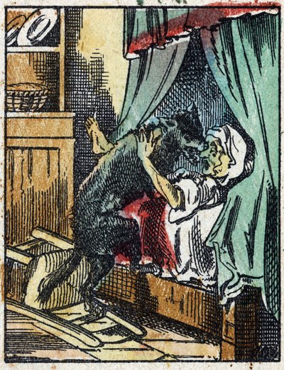 Illustrasjon av historien "Den lille rødhette"" av Charles Perrault. Tregravering fra Imaging Pellerin - Epinal, sd. Sent på 1800-tallet. av French School