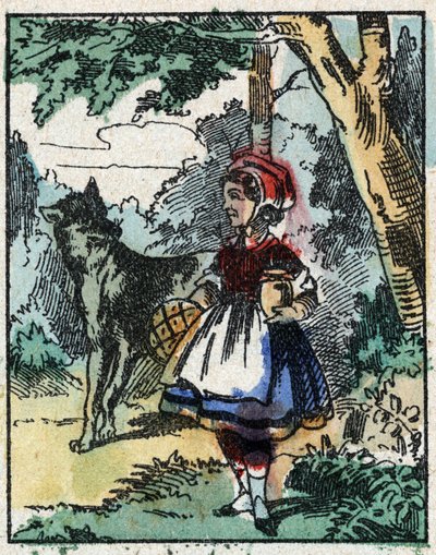 Illustration of the tale “The Little Red Riding Hood”” by Charles Perrault. Wood engraving from Imaging Pellerin - Epinal, sd. Late 19th century. av French School