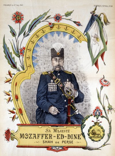Bilde av epinal, Mozaffer ed dine (Mozaffer-ed-dine, Mozzafar-al-Din, Mozzafar al Din, Mozaffaredin) sjah fra Persia fra 1896 til 1906. av French School