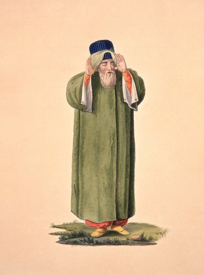 Imam Calling to Prayer, sannsynligvis etter Cousinery, osmansk periode, tredje kvartal av 1700-tallet (wc på papir) av French School