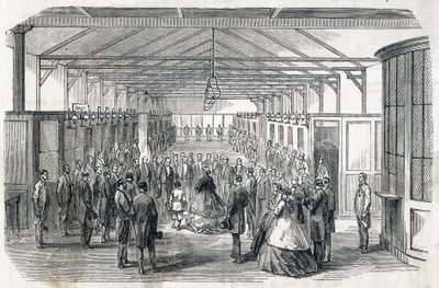Imponer Eugenie og Imperial Prince besøker Bank of France, 23. juni 1866 - - gravering i Le MONDE Illustrous DU 07/07/1866 av French School