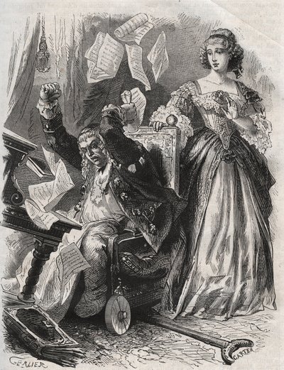 In the prey of mad rage, he made feathers, books and papers fly: anger of the poet Paul Scarron (1610-1660) in front of his wife, Francoise d