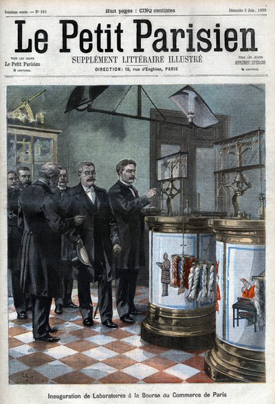 Inauguration of laboratories at the trade exchange: Mr Masson, president of the Chamber of Commerce of Paris, presents to Millerand Minister of Commerce the new premises for the condition of bristles and wools and the laboratory for paper testing. (Weighin av French School