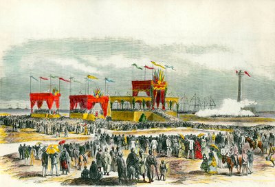 Innvielse av Suez-kanalen i Egypt i 1869: "Te deum" synger i Port Said. Kanalen ble opprettet for å koble Rødehavet til Middelhavet. av French School