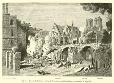 Fire of the Petit-Pont, 27. april 1718; fra en datidens tabell, tilhørende M Bonnardot av French School
