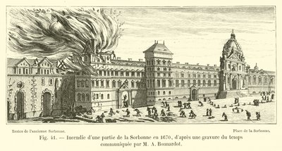 Brann i en del av Sorbonne i 1670, fra en gravering fra tiden formidlet av MA Bonnardot av French School