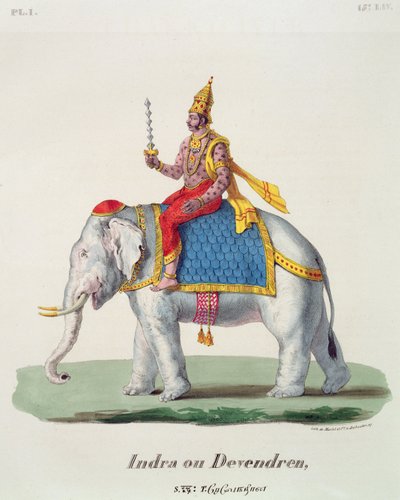 Indra eller Devendra, fra LInde francaise..., gravert av Marlet & Cie, pub. Paris 1827-1835 av French School