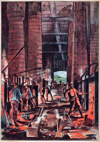 Industrial Revolution - Puddling furnace - Puddler Ovens (Puddlage) - Engraving in “” Sciences made available to all - Popular physics and chemistry” by Alexis Clerc - End 19th century - Private collection av French School