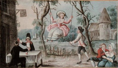 Inn-skilt malt for en taverna som viser de tre ordener gjenforent, ca 1789 (olje på tre) av French School
