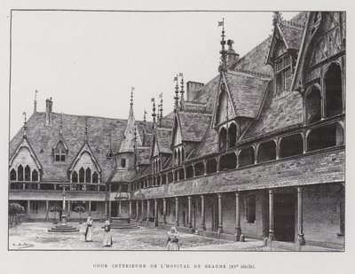 Den indre gårdsplassen til Hospices de Beaune av French School
